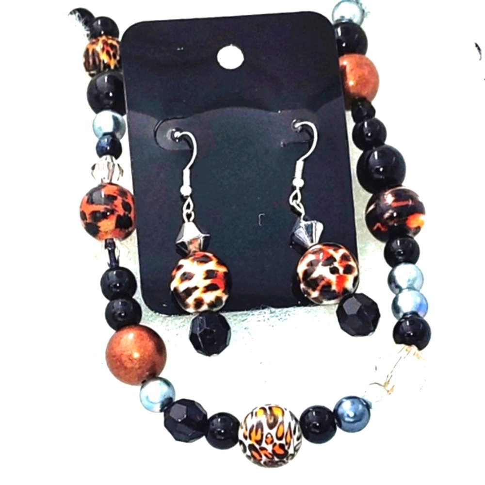 2472NE139. Handmade 2-Piece Silver Black & Copper Necklace Set